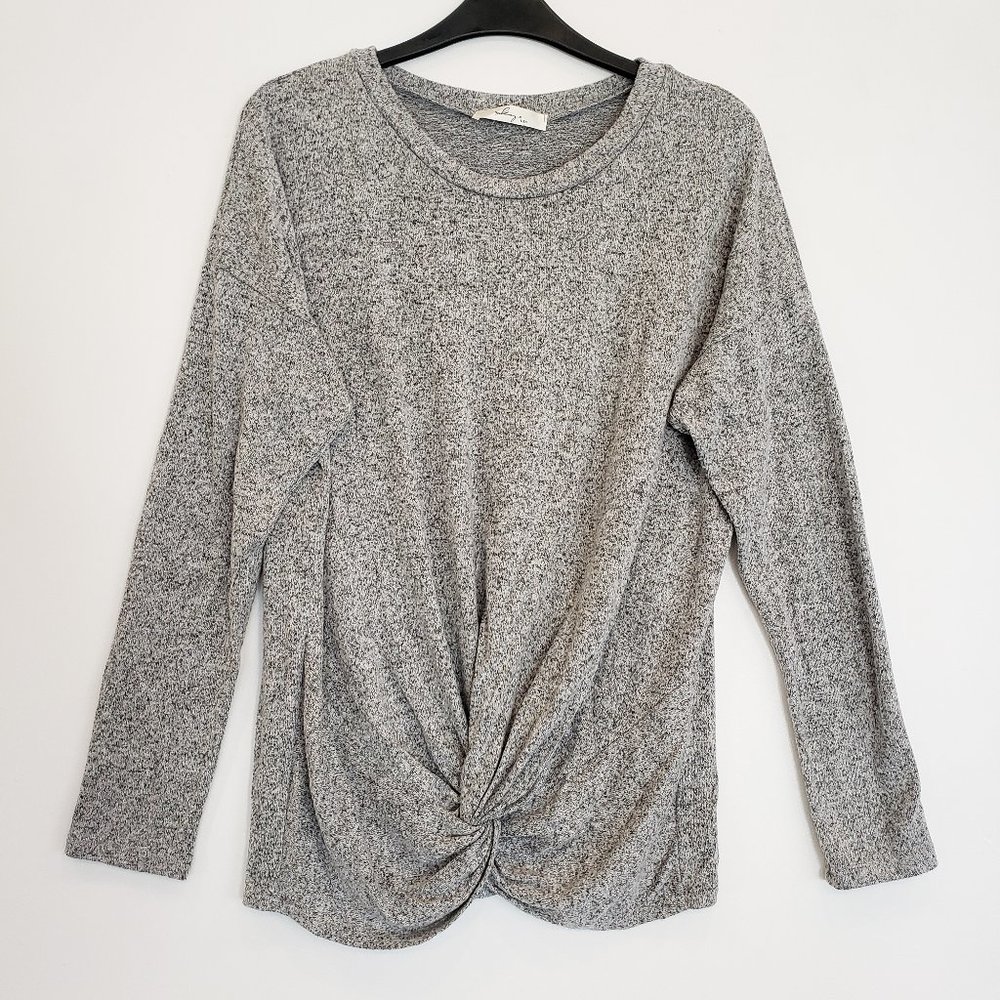 3/$25 Sage Knot Front Gray Sweater